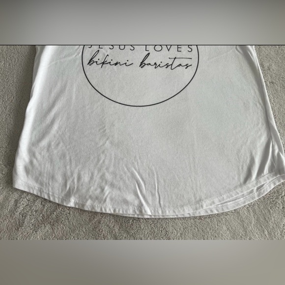 White “Jesus Loves Bikini Baristas” Tank Top Women’s Size S - Picture 8 of 9